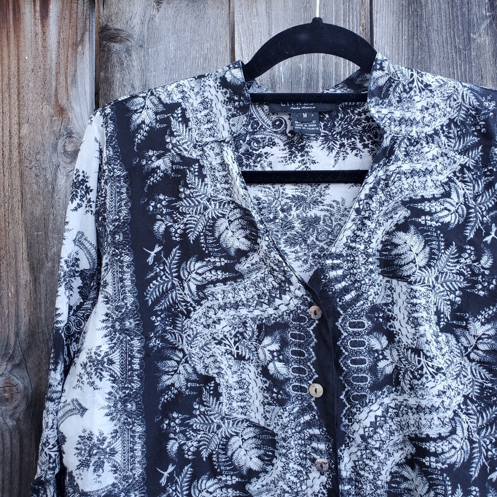 Citron Black White Patterned Button Front Top - image 2